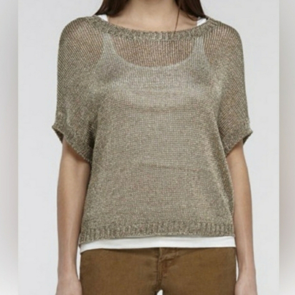 Vince Tops - Vince. Gold Metallic Knit Down Sleeve Short Sleeve Top Size Medium